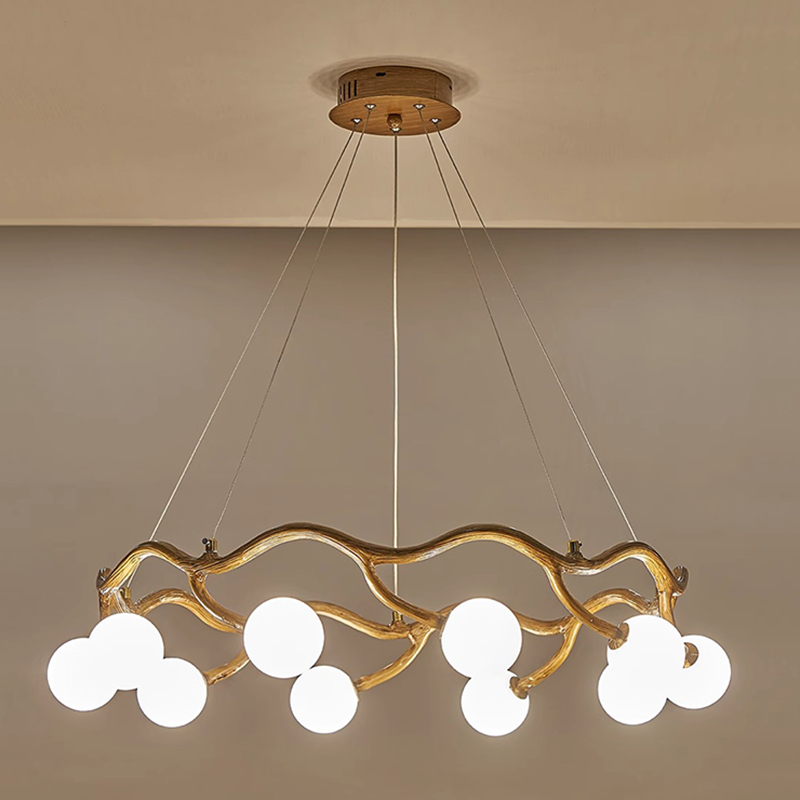 Resin Art On Wood - Lampadario moderno in vetro bianco e