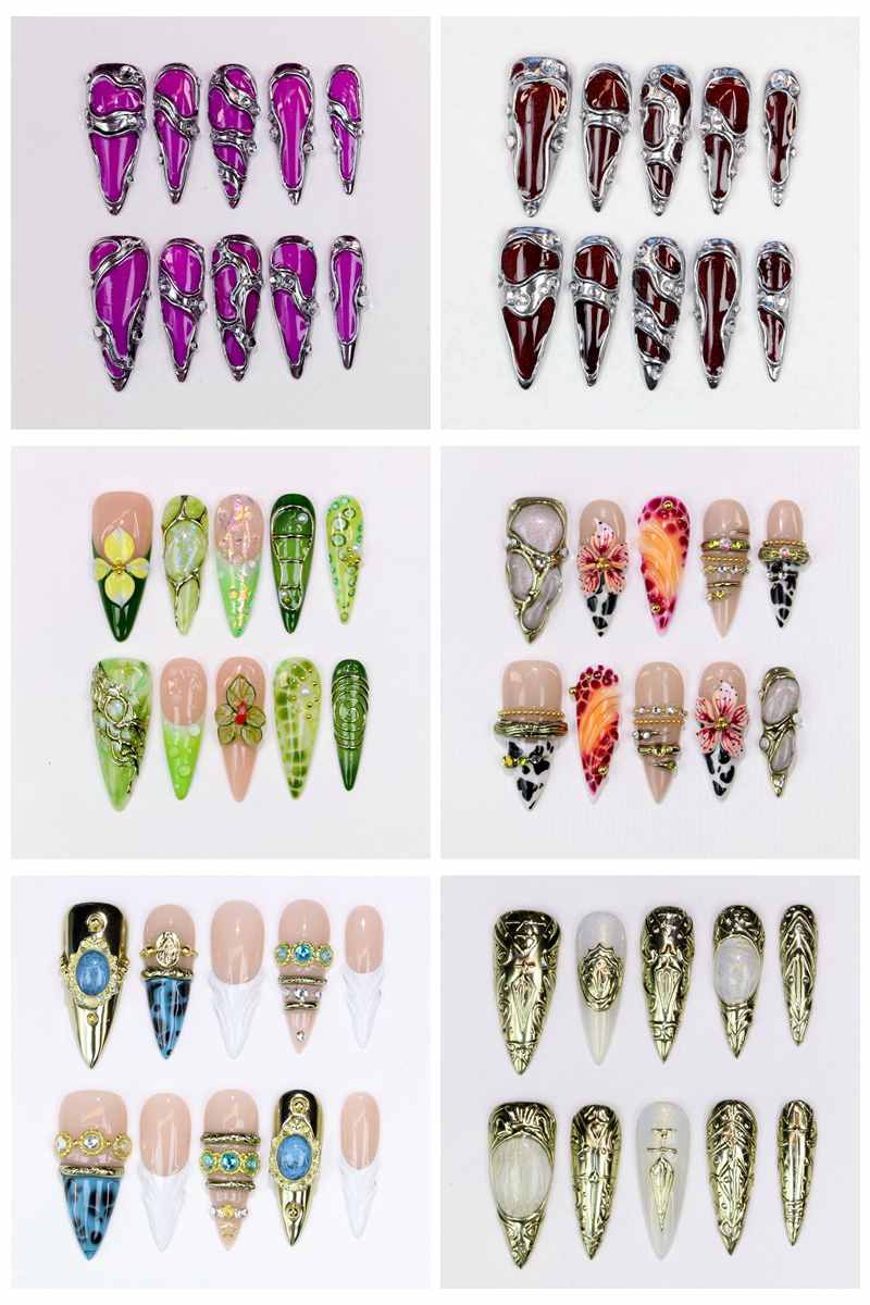 Resin Art Design - 10 Pezzi Unghie Finte Lunghe a